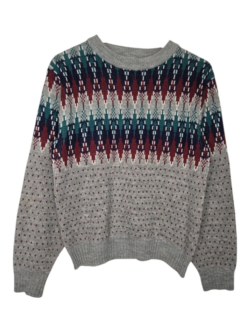 Steep Slopes Womens Vintage Fair Isle Virgin Acrylic Crewneck Ski Sweater Medium